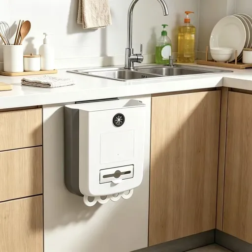 Foldable Kitchen Waste Bin Wall Mounted Cabinet Door Trash Can with Bag Dispenser Food Waste Sorting Organizer for Bathroom