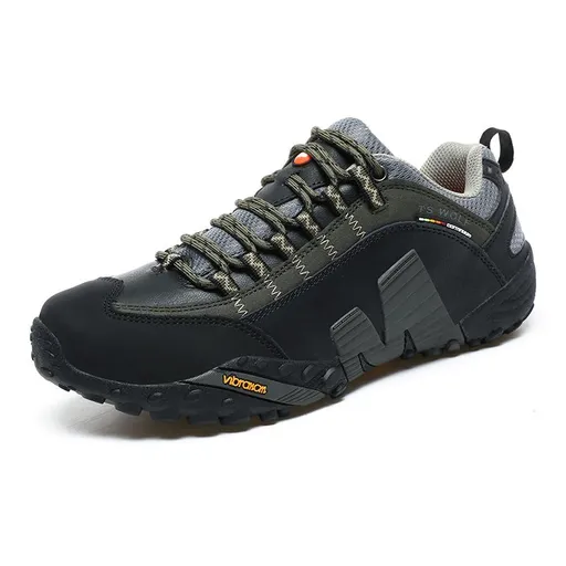 Lefectic Hiking Shoes Genuine Leather Waterproof. Black army green 43
