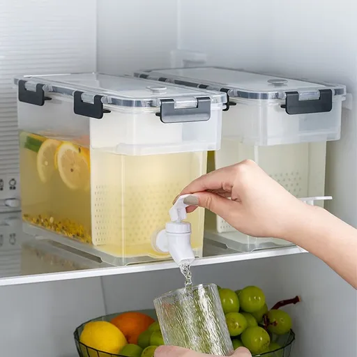 3.5L Refrigerator Water Dispenser with Faucet | Cold Brew Iced Tea & Lemonade Pitcher | Large Capacity Plastic Beverage Container for Kitchen, Home, or Office