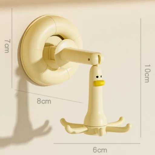 Duck Suction Cup Rotatable Hook, No-Drill 6-Claw Hanger for Kitchen and Bathroom—Yellow