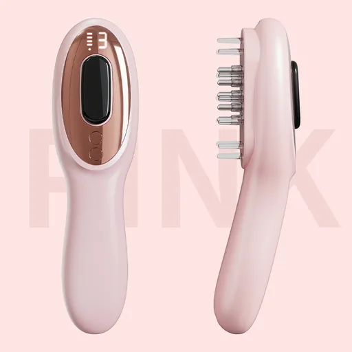 Electric Scalp Massager Comb with Red & Blue Light Therapy - 5 Vibration Modes & Liquid Dispenser(pink)