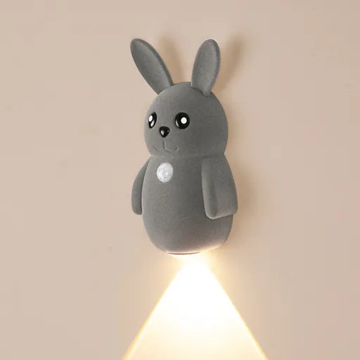 Adorable bunny-shaped motion sensor wall light with magnetic mounting, flicker-free LED, and three color temperatures—perfect for bedrooms, hallways, and staircases to create a warm, hands-free glow at night. (Grey, 1PCS)
