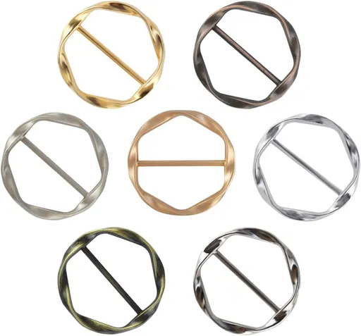Tie Clips for Women & Girls - Twist Tee Knot Scarf Clip Waist Clothes Corner Knotted Button Fashion Metal Circle Buckle Alloy Clothing Ring Wrap Holder Round Scarves Clasp