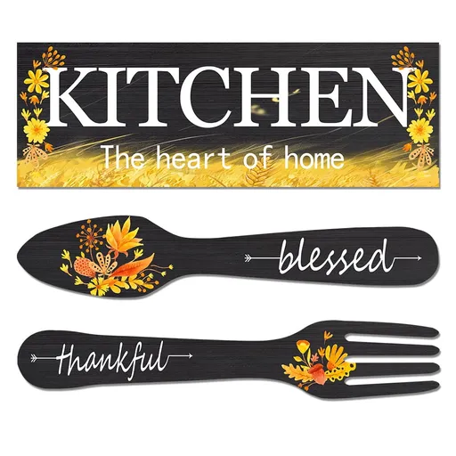 3 Pieces Sunflower Kitchen Decor Spring Decorations Blessed Thankful Wooden Hanging Sign Sunflower Gifts Wall Art Decor Farmhouse Summer Home Decor for Kitchen black