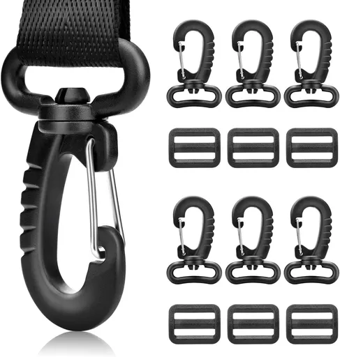 CooBigo 1" Plastic Clip Snap Hook Replacement Buckles Tri-Glide for Webbing Strap Crafting Accessories 6 Set (Hooks & Adjustable Buckle)