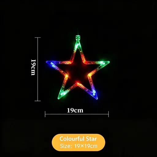 Colourful Five Point Star LED Suction Cup Curtain Lights, Battery Operated Christmas Window Decoration Lamp