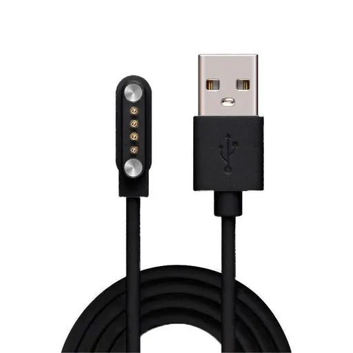 Universal Smart Watch Bracelet Charging Cable 4-Pin 2.54 Snap-on Charger Cords - Black