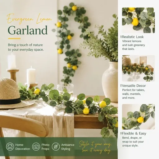 Style B 3 Fork Artificial Eucalyptus Vine With Foam Lemon Fruits Decor