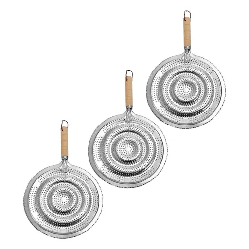 Kitchen Heat Diffusers Wooden Handle Insulation Pads Plated Silver 3Pcs