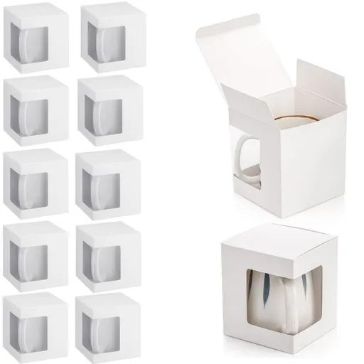 12 Pcs Mug Boxes for Gifts Coffee Mug Gift Box for Blanks Sublimation Mugs Packaging 11oz, 12oz, 15oz Transparent Ceramic Coffee Cups Gift Box (White)