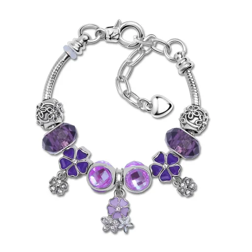 Romantic Floral Big Glass Bead Petal Pendant DIY Bracelet(purple-21cm)