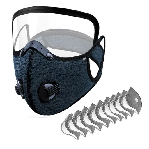 Removable Cycling Goggle Face Mask—Sports Dust-Proof Mask, Includes 10 Filter Cartridges—Navy Blue