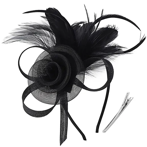Women's Transparent Hard Yarn Charming Bridal Tea Party Hat Mesh Feather Headwear Retro Elegant Multi functional Headband Hair Accessories Party Performance Headflower（black）
