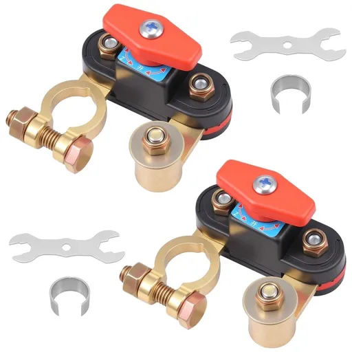 2-Pack Top-Post Battery Disconnect Switch – Pure Copper Terminals, Adjustable & Waterproof, 12V/24V High Conductivity Isolator for Car, RV, Boat & Truck