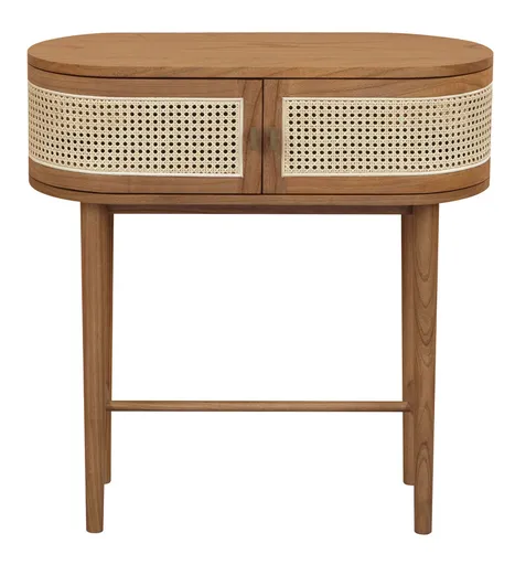 Console Table Solid Mindi Timber Handwoven Rattan Doors Almond Finish 80cm Width 35cm Depth 85cm Height