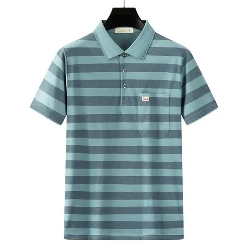 Men Summer Cotton Polo Shirt Loose Breathable B001 light blue XXL