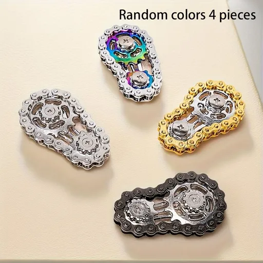 4pcs Bicycle Chain Gear Fingertip Gyroscope, Smooth Spinning Pocket Toy, Focus Aid Tool, Suitable for Desk Use Metal Chain Spinning Top Party Game Set 4pcs