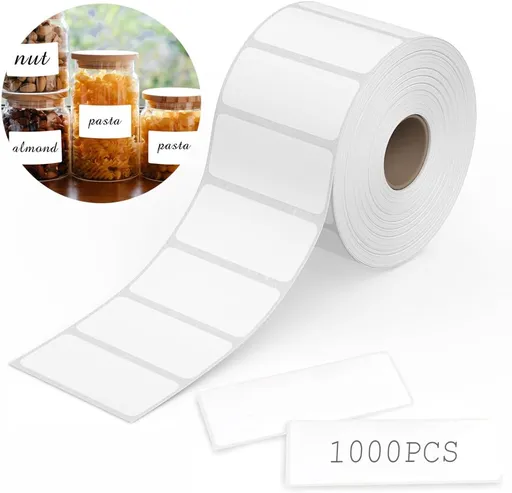 1000 pieces of labels on a roll - food labels - self-adhesive blank labels 60 × 30 mm - white - removable. Suitable for frozen products - kitchens - supermarkets - office supplies - refrigerators - laboratory refrigerators - jam - spices.