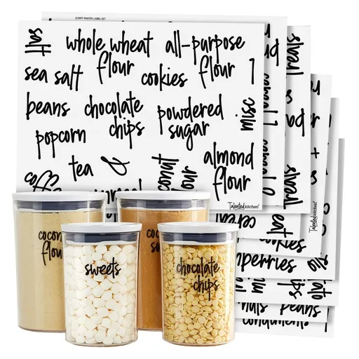 Talented Kitchen 157 Pantry Labels for Food Containers - Preprinted Black Script Kitchen Food Organization Labels(Water Resistant)