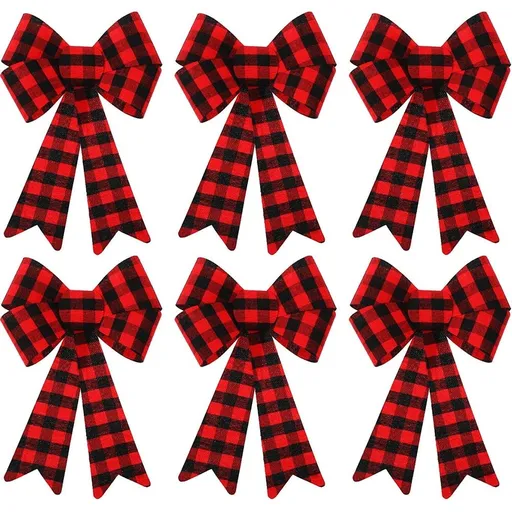 6PCS Christmas Bows Buffalo Plaid Bows White and Black Bows Fall and Winter Indoor and Outdoor Decoration