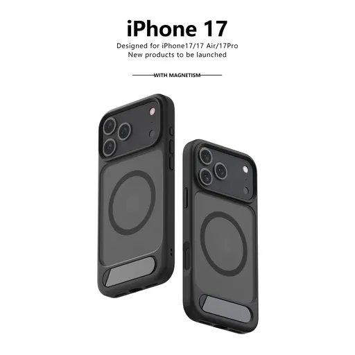 MagSafe Case for iPhone 17 - Black Matte Shockproof Cover with Hidden Kickstand