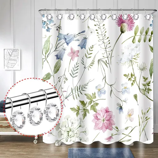 Shower Curtain Hooks Durable Metal with Rhinestone Decorative 12 Piece