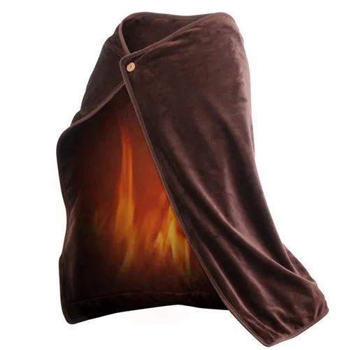 Heating Pad, Electric Top Blanket, Rechargeable Heated Blanket, Battery Operated Heated Blanket, Single Wrap, 100 x 70 cm, USB, Brown