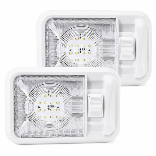 2 Pack 12V RV Ceiling Dome Light, 300LM Natural White Interior Lighting with Switch for Trailer and Camper