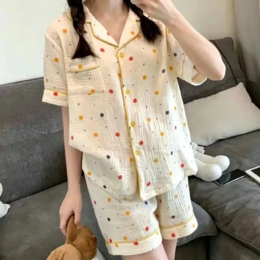 Yellow Star Size XL | Bubble Crinkle Plus Size Short Pajamas | Christmas Starry Girly Gift | Plus Size Friendly Loose Women's Loungewear