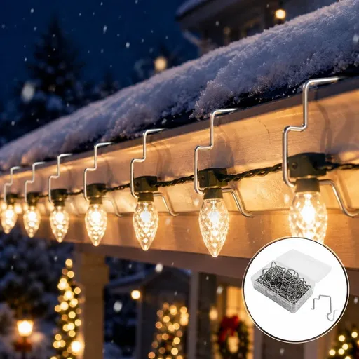 100Pcs Gutter Guards Christmas Light Hooks, Light Clips for Outside String Lights for Gutters, Stainless Steel Gutter Light Hanging for Christmas Lights on Gutters, Silver