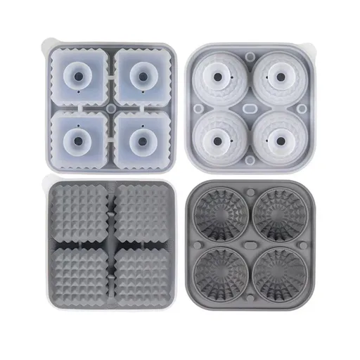 2PCS Silicone Ice Cube Tray Round and Square Ice Ball Maker for Whiskey Cocktails - Grey