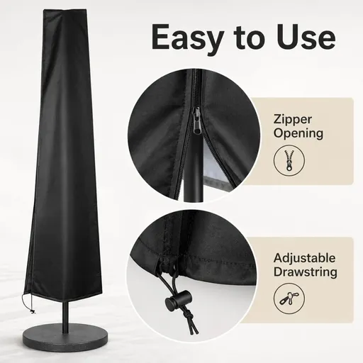 Patio Umbrella Cover Beige Brown, 600D Oxford Outdoor Umbrella Protective Cover, Water-Resistant Garden Parasol Cover for Rain, Snow, Dust and Sun Protection - Black - Size 200*55*60cm