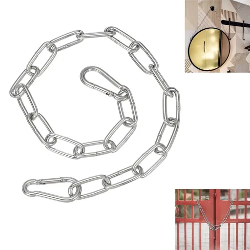 Gate Chain Lock,20Inch Stainless Steel Metal Chain with 2 Carabiners,Link Chain Lock for Outdoor Fences,Hanging Chain Lock for Home Outdoor Camping Hanging Pet Chain Prevention Theft