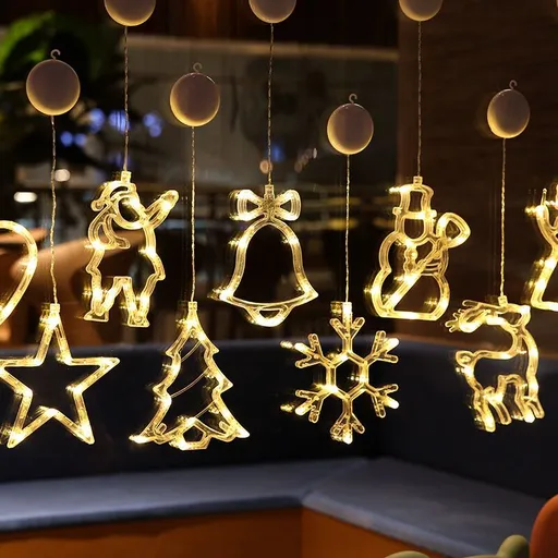 Christmas Window Lights, Hanging Christmas Window Light with Suction Cup, Battery Operated Hanging Lamp Decorations for Holiday Store Snowman