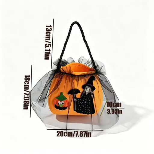 Halloween Cartoon Candy Tote: Witch & Pumpkin Tulle Design, Eye-Catching for Trick-or-Treat & Parties!(yellow)