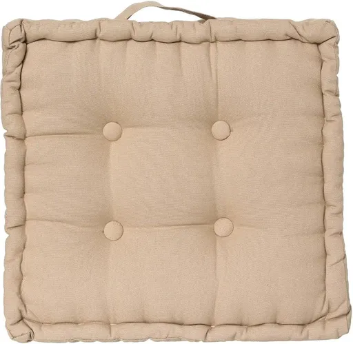 Beige Tufted Cotton Floor Cushion with Handle, Extra Thick, 38.5 x 38.5 x 8 cm