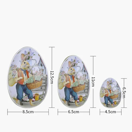 Easter Decorative Tin Egg Set of 3 Sizes with Vintage Rabbit Artwork for Home Display and Gift Giving(Style B)