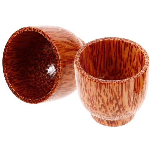 2Pcs Japanese Tea Mug Hand Carved Wood Cup Chocolate Color for Hot Drink Use
