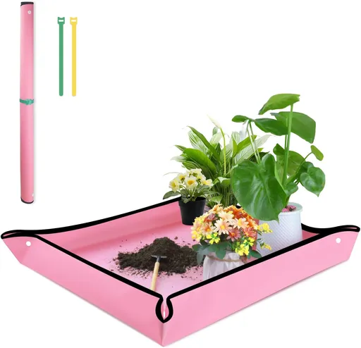 Repotting Mat for Indoor Plant Transplanting 29.5"x 29.5" Pink Garden Mat for Plant Lovers Oxford Fabric Portable Potting Tray for Gardening Mess Control