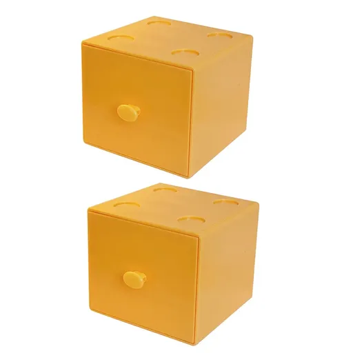 Storage Box 2PCS Desktop Square Stackable Drawers Organizer for Office Home - Yellow