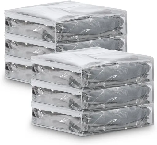 6 Pcs Clear Vinyl Zippered Sweater Storage Bags,Plastic Clothing Storage Bags with Zipper,Plastic Clothing Storage Bags,Space Saver Comforter Clear Storage Bags,Cube Organizer
