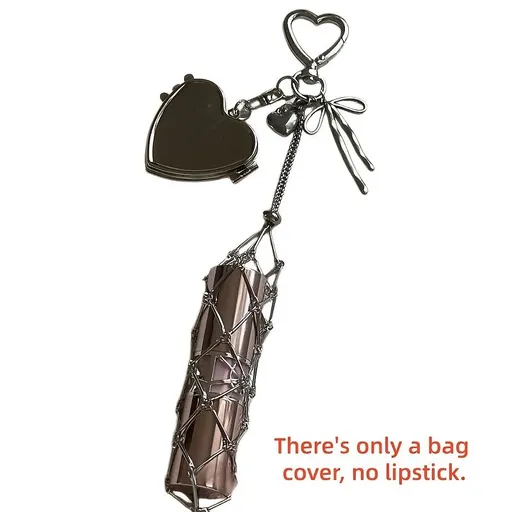 Unique Lipstick Holder, New High-end Silver Lipstick Mesh Bag Charm, Fashionable Lipstick Bag Pendant, Women's Ins Style Key Pouch Charm love-1pc, Perfect Gift for Mom
