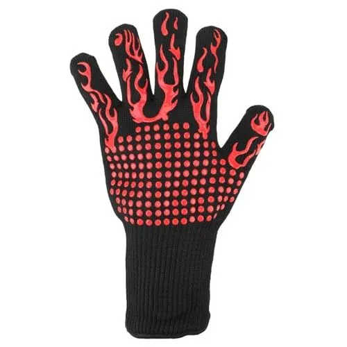 Non-Slip Fireproof Microwave Oven Extreme Heat Resistant Oven Flame Retardant BBQ Fire Gloves (Color : Red)
