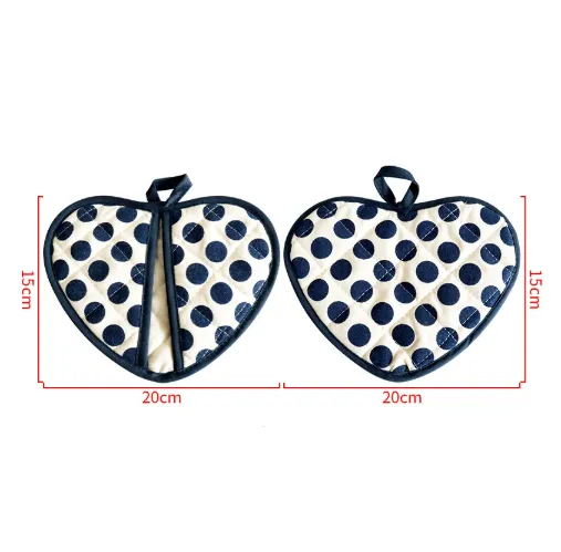 Blue 2 Pack Heart Shaped Oven Mitts Heat Resistant Cotton Pot Holders Double Layer Thick Insulation Kitchen Gloves for Baking Cooking