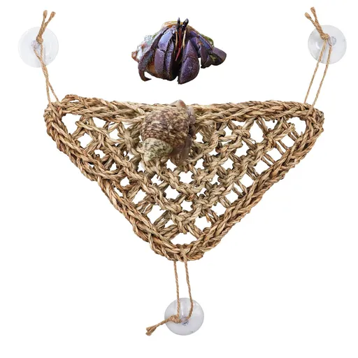 Hermit Crab Climbing Toys, Seagrass Mat Lizard Hammock with Suction Cup, Natural Seagrass Woven Net