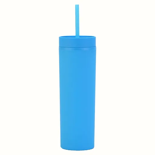 450 ml Reusable Plastic Tumbler with Lid and Straw, Double Wall Coffee and Water Travel Cup for Work, Gym and Everyday Drinks, Light Blue