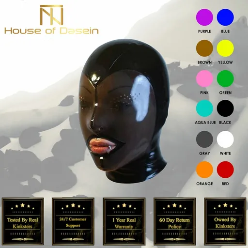 House Of Dasein Fetish Mask With Back Zip Transparent Black Face Hood Latex - Champagne