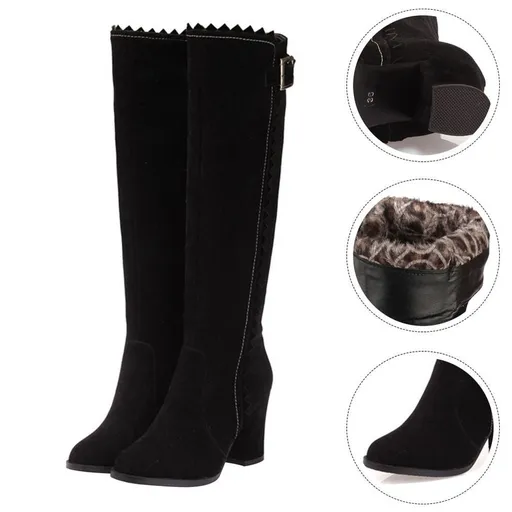 1 Pair Stylish Black High Heel Boots for Women with Breathable, Skin-Friendly Comfortable Material