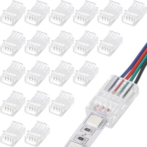 20 Pcs 4 Pin 10 mm LED Strip Connector RGB Lights Waterproof Adapter 22 AWG Wires Connector for Strip Light Unwired Gapless Track 5v 12v 24v
