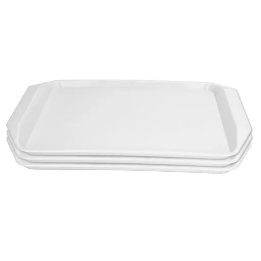 3PCS Colorful Food Tray Rectangle Thickened Binaural Plastic Tray Heat Resistance Stackable Cafeteria Trays for HotelWhite